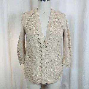 GAP Cream Open-Knit Button Front Cardigan